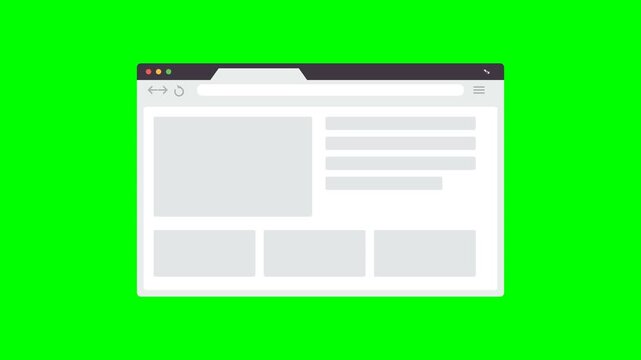 Clean digital browser window illustration on vibrant green screen, perfect for showcasing websites, apps, and online content with chroma key flexibility