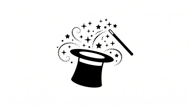Magic hat with magic wand and sparkling stars vector illustration