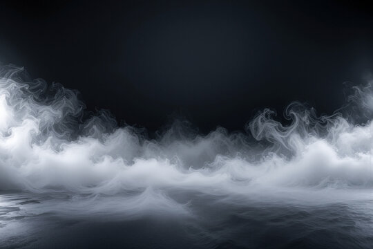 Dense rolling white fog swirling over a dark textured ground