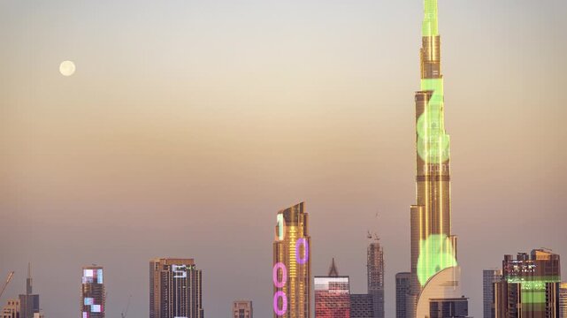 dubai cyberpunk city with overlayed code and data on the buildings