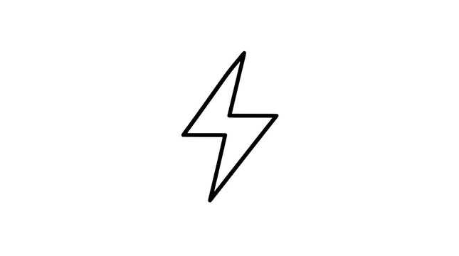 Black outline vector icon of a lightning bolt with sharp zigzag angles and pointed tips drawn in bold uniform lines centered symmetrically conveying fast electrical energy without extra detail