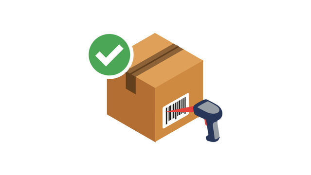Parcel box barcode scanning vector icon illustration