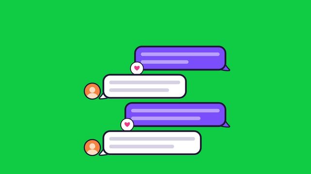 Chat message bubbles with typing indicator on green screen
