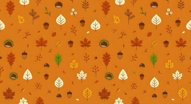 Autumn Leaves And Acorns Seamless Pattern