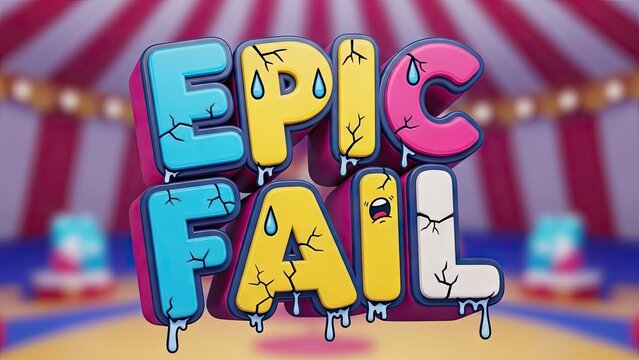 Colorful 3 d typography epic fail illustration with dramatic lighting