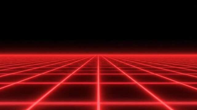 Animated red neon grid floor receding into black horizon with glowing perspective lines