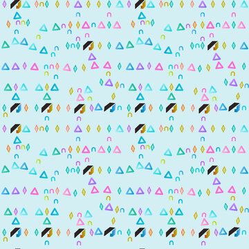 Colorful geometric shapes pattern on light blue
