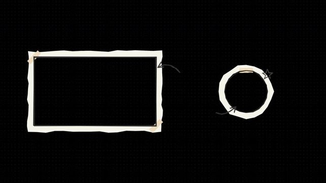 Precise stop-motion 12fps sketchbook aesthetic end screen overlay with torn paper edges, accurate pencil arrows, and washi tape.
