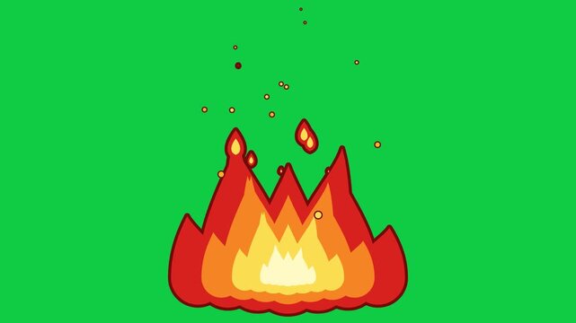 Cartoon fire flame burning loop on green screen