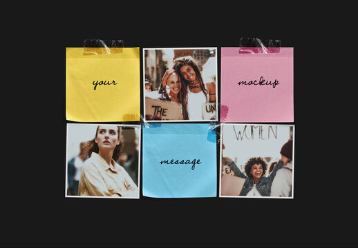 Taped Mood Board Collage with Photos and Sticky Notes Mockup