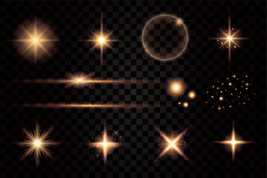 金色のフレア・光のベクターエフェクトセット　Golden Sparkle and Light Effects Collection