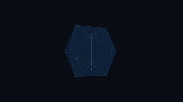 Geometric cube floating in space with glowing vertices