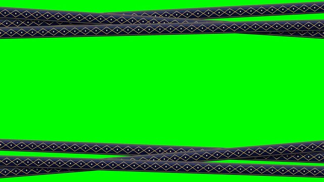 Premium Midnight Foil Ribbons with Gold Geometric Patterns Crossing on a Green Screen Background.