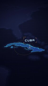 Digital map interface highlighting Cuba as a travel destination in the Caribbean.