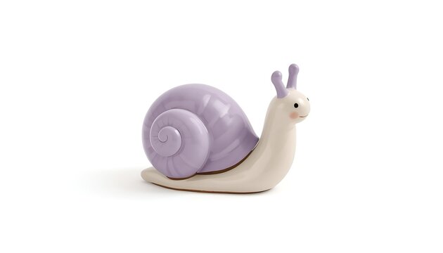 Create one charming decorative snail figurine with a rounded lavender ceramic shell and a smooth cream-colored body. Show the entire figurine centered on a pure white background. Premium 3D render, re