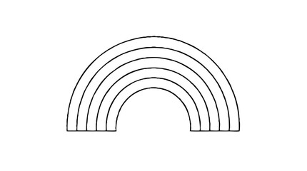 Fototapeta premium Semicircular rainbow formed by five concentric arched bands with thin outlines and flat ends, drawn as a simple black line vector icon for weather, spring and children's themes