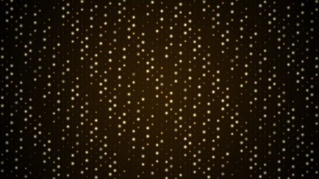 Golden bead curtain falling on dark background