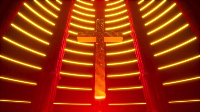 Metallic Cross with orange neon rings