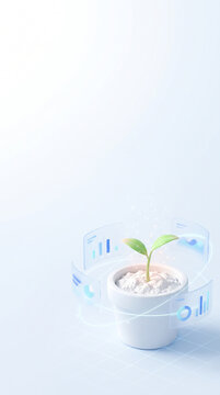 홀로그램 차트에 둘러싸인 화분 속 새싹 &middot; Seedling in Pot Surrounded by Holographic Charts