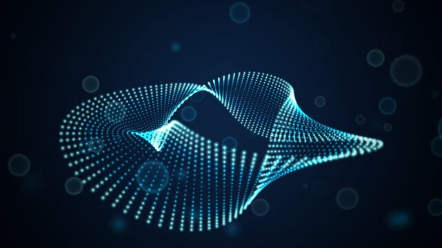 Abstract glowing particle torus twisting in dark space with bokeh