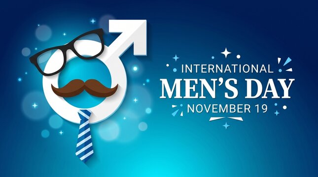 International men's day illustration with glasses, mustache and tie icon on november 19