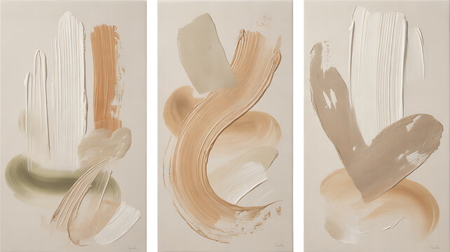 Abstract paint strokes in neutral earth tones with textured layers on canvas