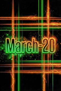 March 20 calendar date glowing neon grid abstract