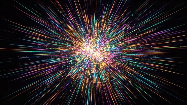 Colorful light rays exploding from center abstract motion background
