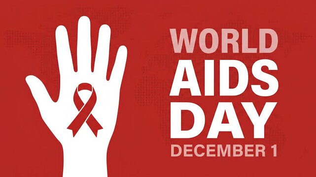 Red background with white hand silhouette and health awareness ribbon