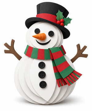 Paper cut snowman isolated on white background