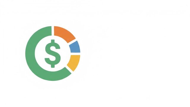 Financial growth pie chart and dollar symbol animation illustrating budgeting, investment and money management