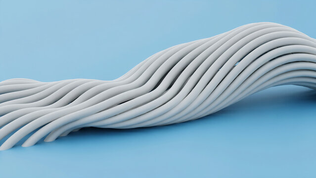 Parallel gray flexible cables arranged in a wavy line on blue background