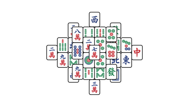 Chinese mahjong tiles arranged in a traditional game layout for lunar