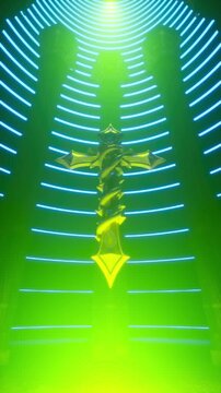 Ornate Cross with changing colored light in vertical view