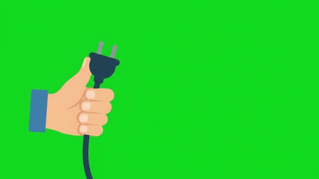Electrical Plug Held by Hand Animation on Green Screen Background for Video Compositing and Energy Concepts