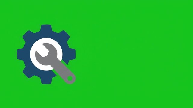 Wrench Inside a Gear Icon Animated Motion Graphic on a Green Screen Background