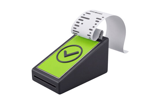 Payment terminal with receipt, POS machine for transaction, checkout device isolated on Transparent Background