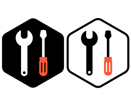 Wrench and Screwdriver Icons Set for Repair and Maintenance Services isolated on white background