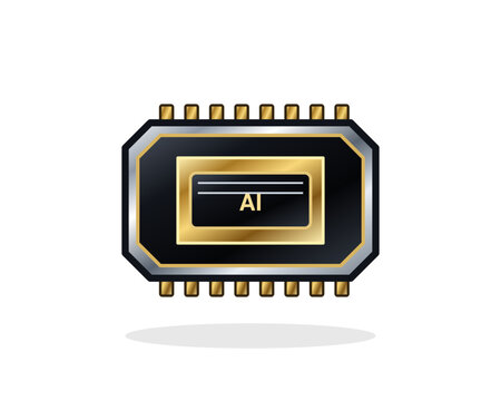 Digital Central Processing Unit Microchip Icon With Golden Metallic Details