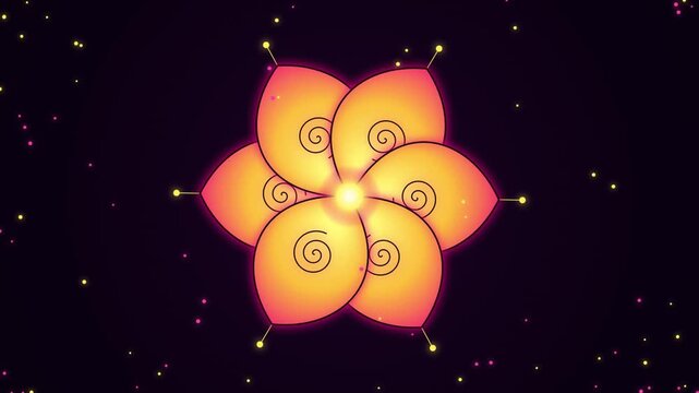 Glowing Orange Spiral Flower Motion Graphic With Floating Light Particles On A Dark Background Loop
