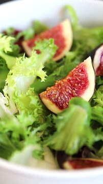 Fig Salad fresh mixed greens healthy eating, nutritious meals delicious appetizers, fresh ingredients gourmet cuisine, traditional dishes food background top view copy space keto and paleo diets veget