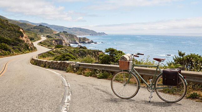サイクリングロードと自転車の全景：自然の中の爽快なライド