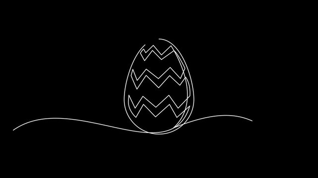 Animated Continuous Line Art Drawing of a Decorative Easter Egg with a Zigzag Pattern Appearing on a Black Background