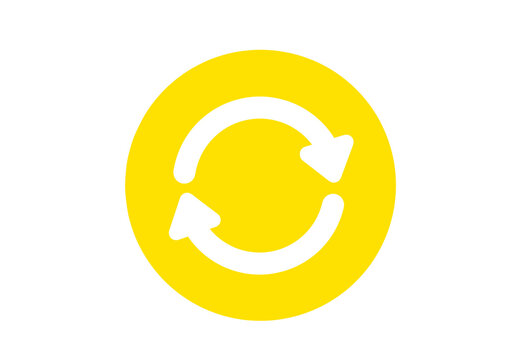 Yellow circle icon with two rotating arrows for sync
