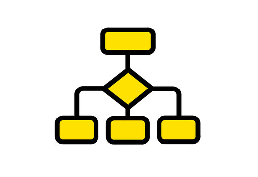 Yellow organization chart icon with boxes and a diamond