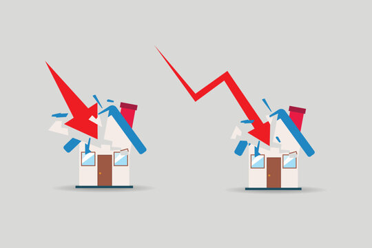 Real Estate Property Market Crash Inflation Arrow Down Icon Set