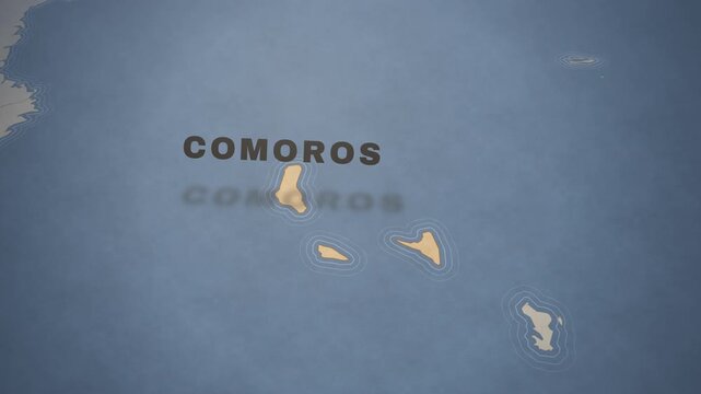 Vintage style map animation of the Comoros archipelago in the Indian Ocean for travel and geography.