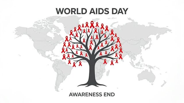 Animated tree blooming with red ribbons for world aids day concept