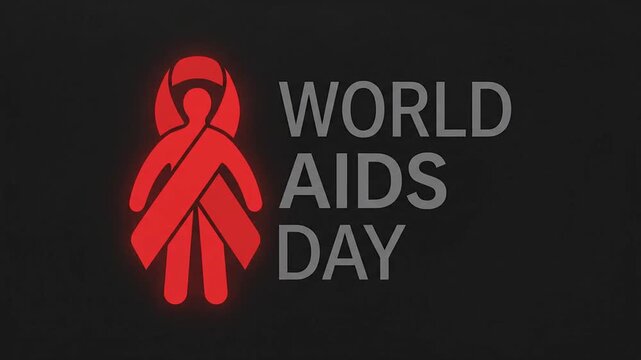 Glowing red awareness ribbon graphic with text on dark background