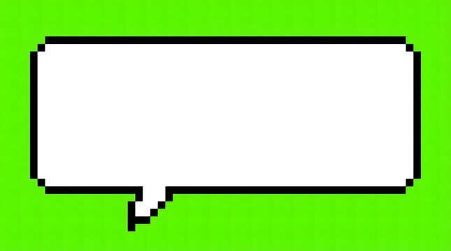 Pixel art speech bubble with white box and black border on green screen